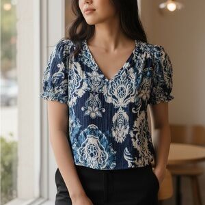 Haute Hippie Navy and Cream Blouse